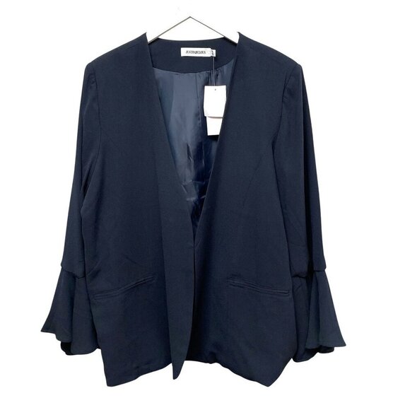 JUSTFAB Black Jacket Plus Size 2X Women Open Front Blazer Drama Sleeve NWT - Picture 1 of 11